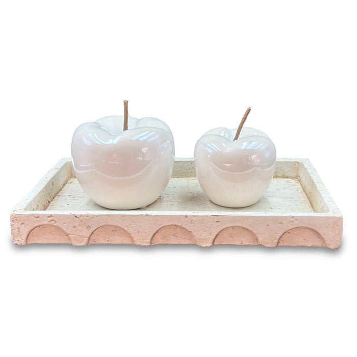 White Porcelain Apple Ornaments – Set of 2 Decorative Ceramic Apples