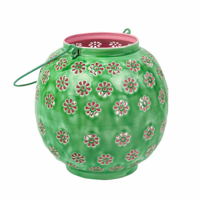 Metal Green & Pink Geometric Flower Lantern | Large |