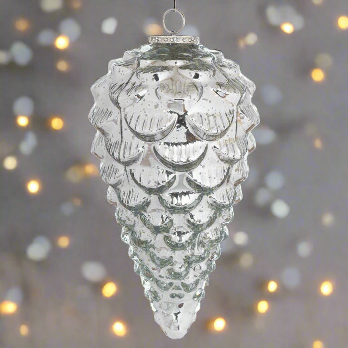Traditional Christmas Bauble - Silver Teardrop Acorn Large - Heirloom Collection