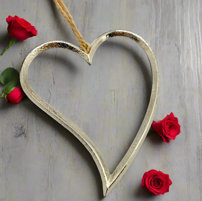 Hanging Heart - Silver Metal on Jute Hanger - 3 Sizes