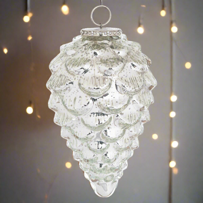 The Noel Collection Silver Teardrop Acorn Large Bauble