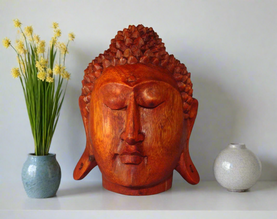 Carved Wooden Buddha Head