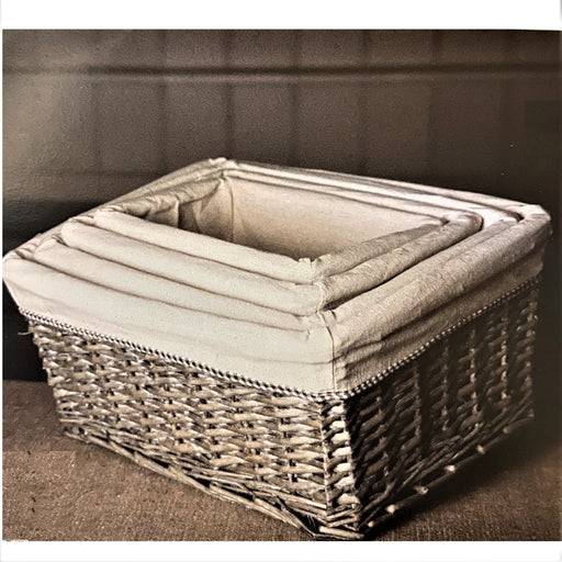 Grey Washed Wicker Lined Storage Basket Set