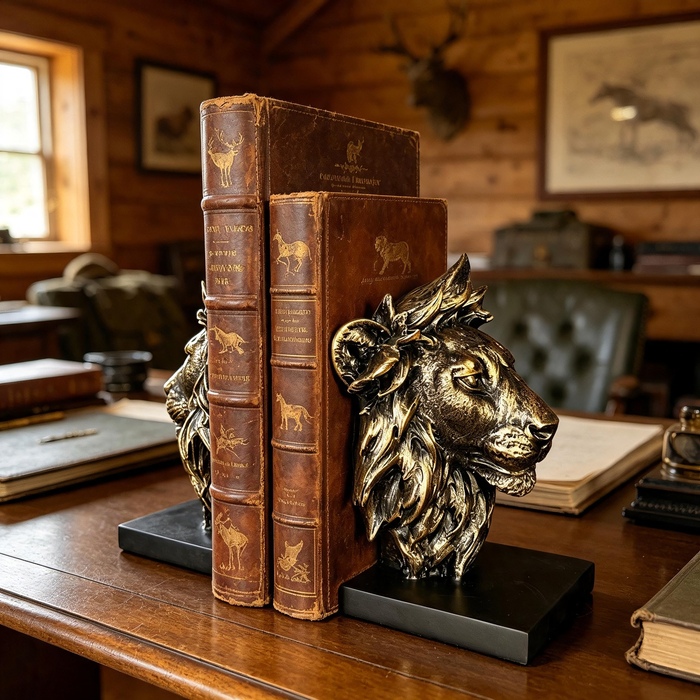 Regal Lion Head Bookends – Set of 2 - 12.5cm x 10cm each.