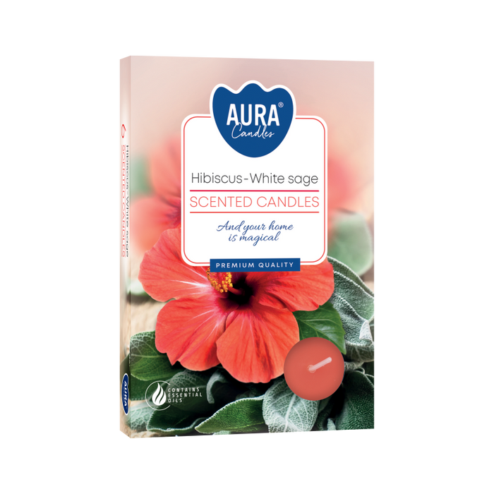 Hibiscus & White Sage Scented Tealights Set of 6 | 4 Hour Fragrance Candles