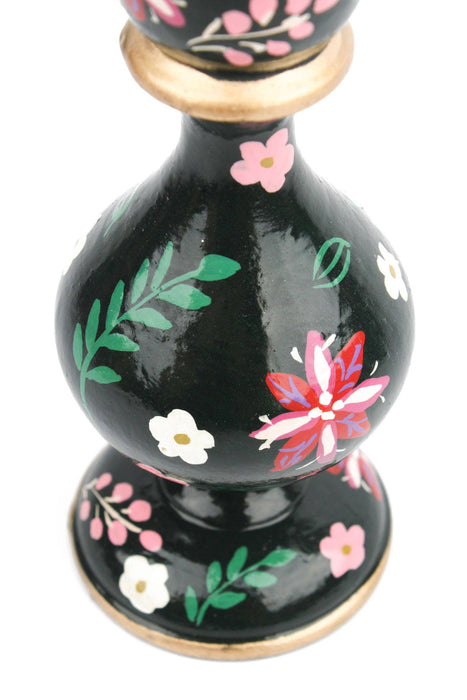 GREEN CANDLESTICK HOLDER - Hand-Painted Wooden Candle Holders 2 sizes