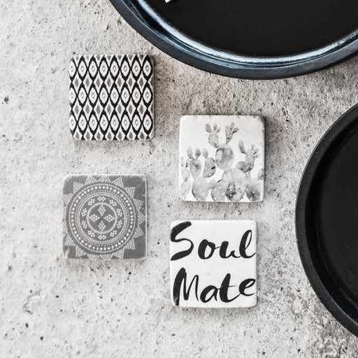 Soul Mate Grey Ceramic Coaster Set