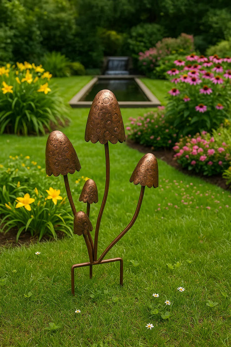 Handmade bronze powder coated mushrooms stake 80cm - GingerInteriors.co.uk