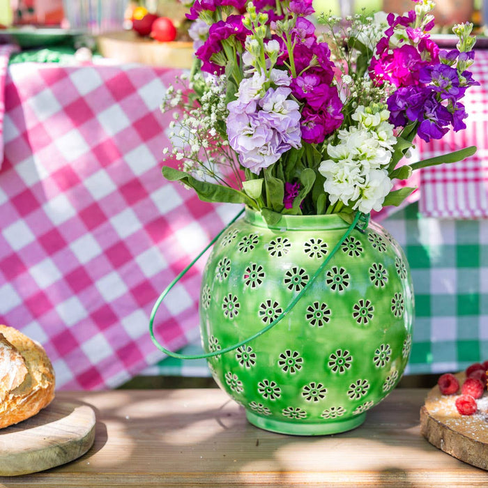 Metal Green & Pink Geometric Flower Lantern | Large |