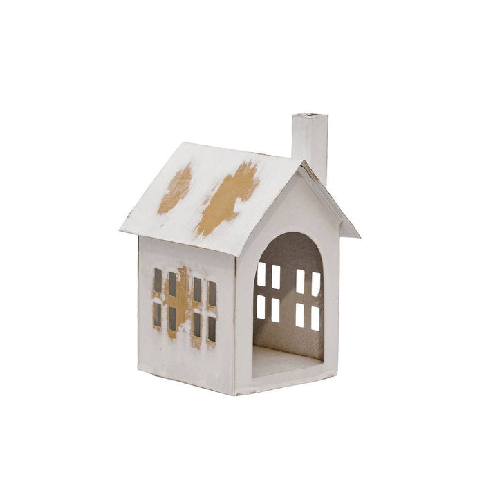 Bluebell White & Gold Brushed Effect House Tealight Holder