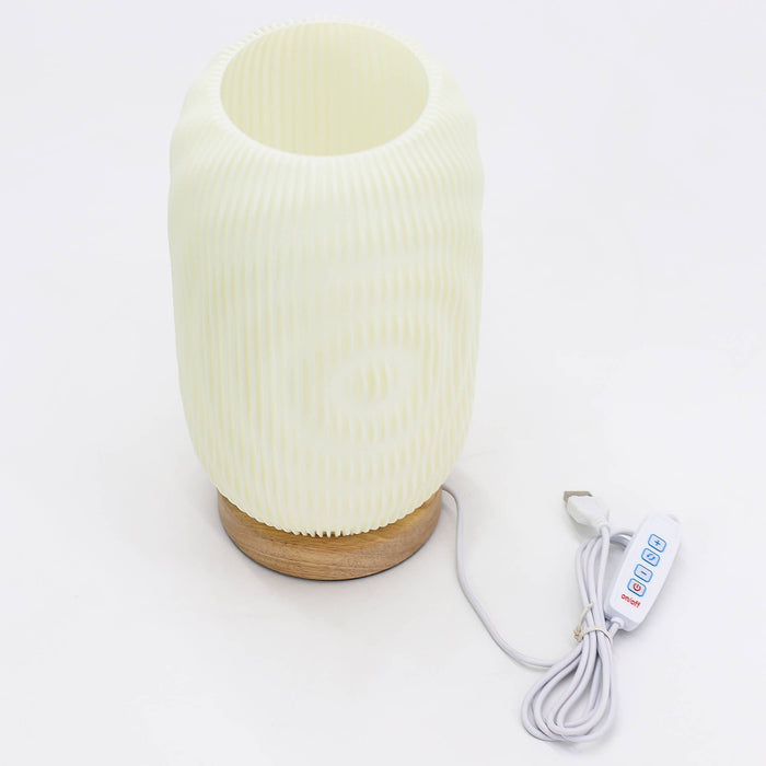 Decorative USB Lamp - Twisted Ribbed Circular New Wave Light - Dimmable Ambient Light with Wooden Base