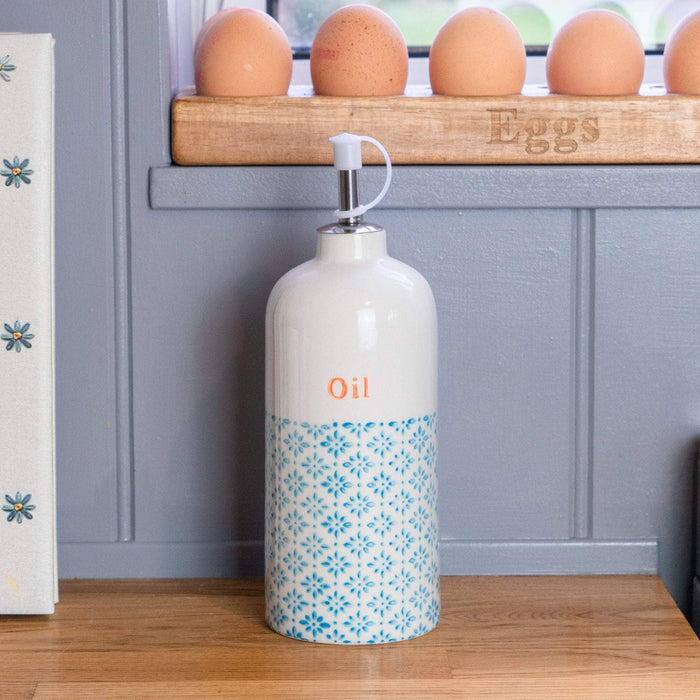 Nicola Spring Hand-Printed OliveOil Bottle Blue Orange 500ml-PRE