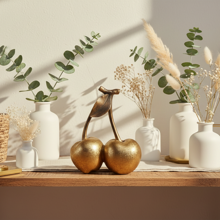 Gold Cherry Ornament – Decorative Cherry Sculpture for Modern Home Décor