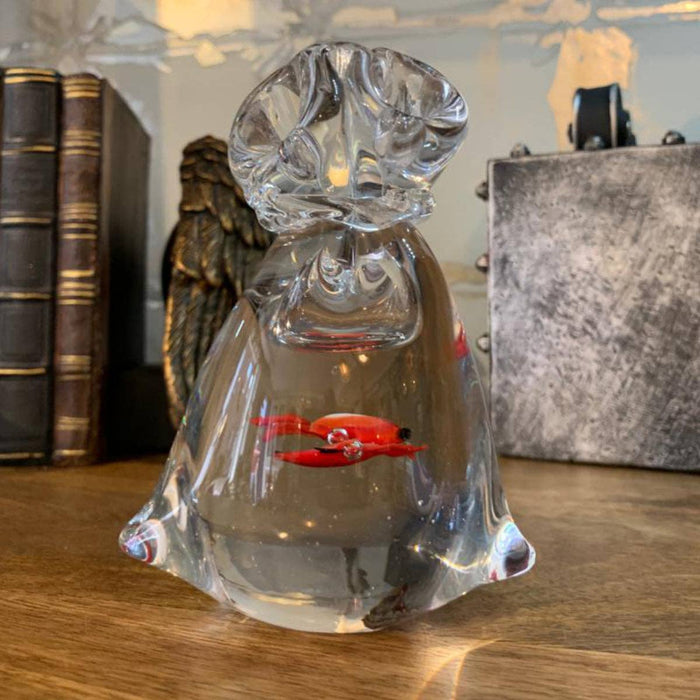 Goldfish in Glass Bag Paperweight – Hand-Blown Glass Decorative Ornament