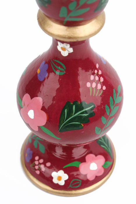 BURGUNDY LARGE CANDLESTICK HOLDER - Hand-Painted Wooden Candle Holders