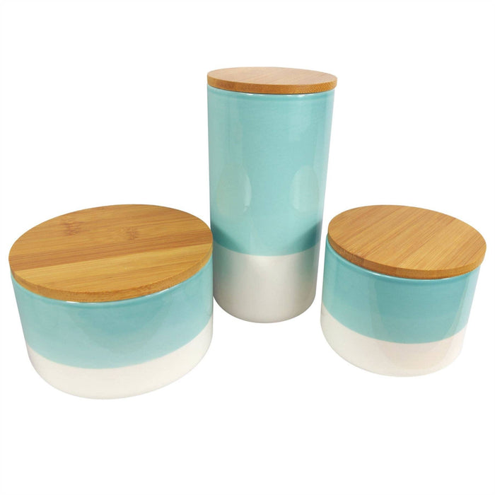 Ceramic Kitchen Canisters with Bamboo Lids – 3-Piece Set for Tea, Coffee & Sugar Storage