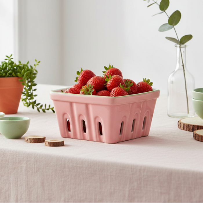 Strawberry Ceramic Punnet Serving Dish – 15cm Stoneware Fruit Bowl for Kitchen Decor