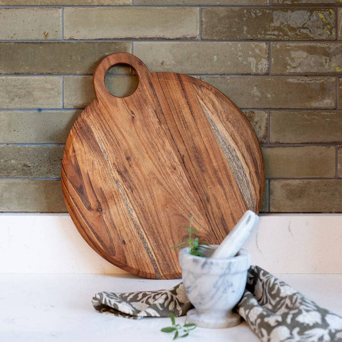 Pessac Acacia Wood Serving Board – Round Pizza Board with Handle