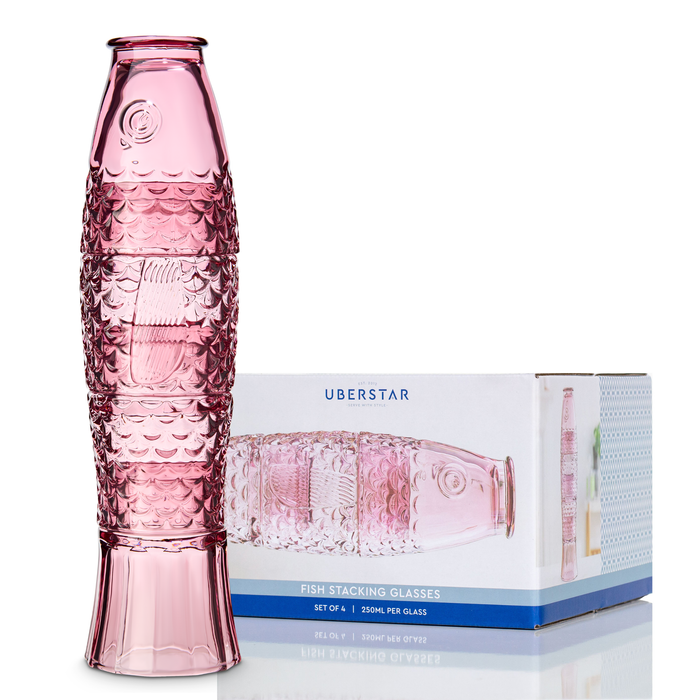 Fish Stacking Drinking Glass - Set of 4 Pink