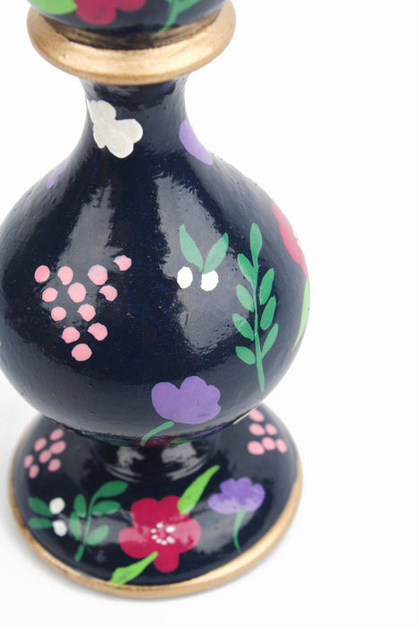 NAVY LARGE CANDLESTICK HOLDER - Hand-Painted Wooden Candle Holders