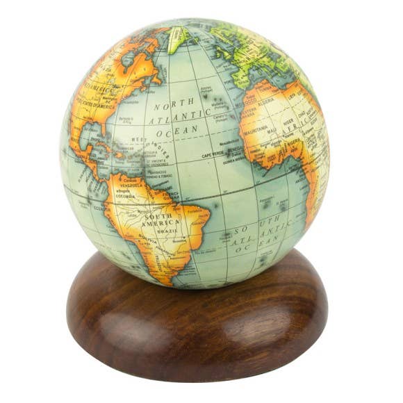 Mini Antique Globe with Wooden Base – 12cm Decorative Desk Globe