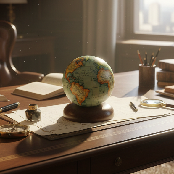 Mini Antique Globe with Wooden Base – 12cm Decorative Desk Globe
