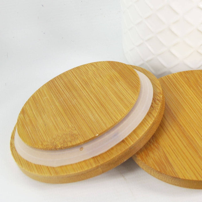 Ceramic Kitchen Canisters with Bamboo Lids – Set of 2 Storage Jars for Tea, Coffee & Sugar