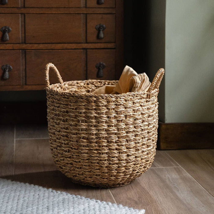 Banar Handwoven Seagrass Basket Set of 2 – Natural & Bleached Seagrass.