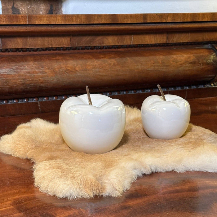 White Porcelain Apple Ornaments – Set of 2 Decorative Ceramic Apples