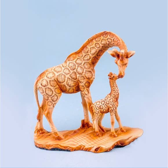 Giraffe Ornament Pair – Carved Wood Effect Giraffe Figurines for Home Décor