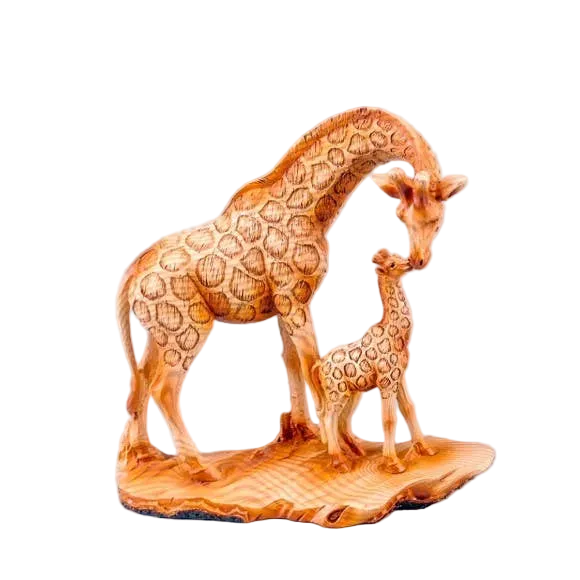 Giraffe Ornament Pair – Carved Wood Effect Giraffe Figurines for Home Décor