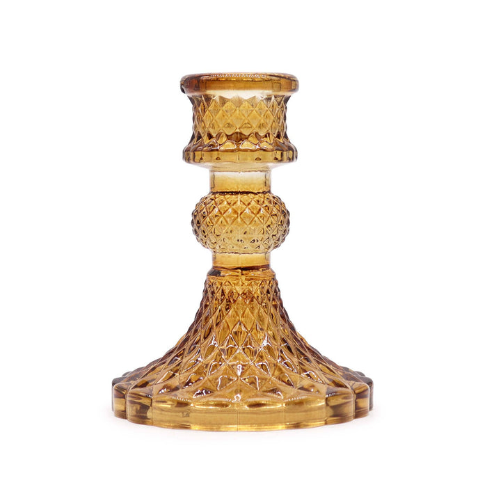 Glass Vintage Crystal Style Candle Stick Holder - Antique Amber