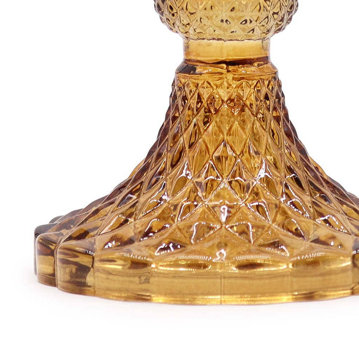 Glass Vintage Crystal Style Candle Stick Holder - Antique Amber