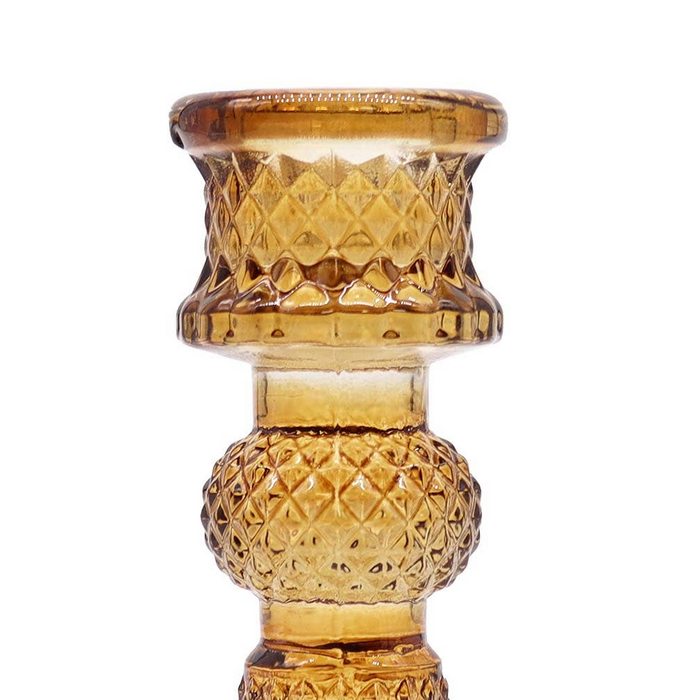 Glass Vintage Crystal Style Candle Stick Holder - Antique Amber