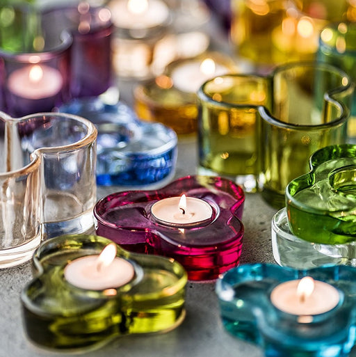 Set of 2 Glass Tealight Holders- 3 Colours Available