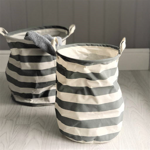 Grey Striped Round Storage Basket Set