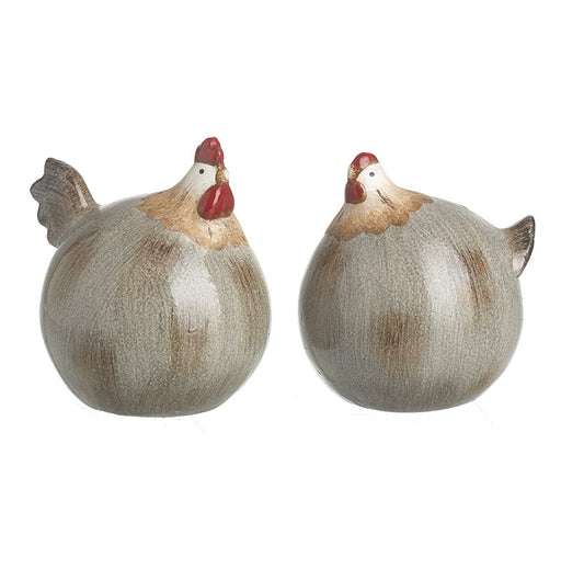 Round Ceramic Cockerel & Hen Large or Small