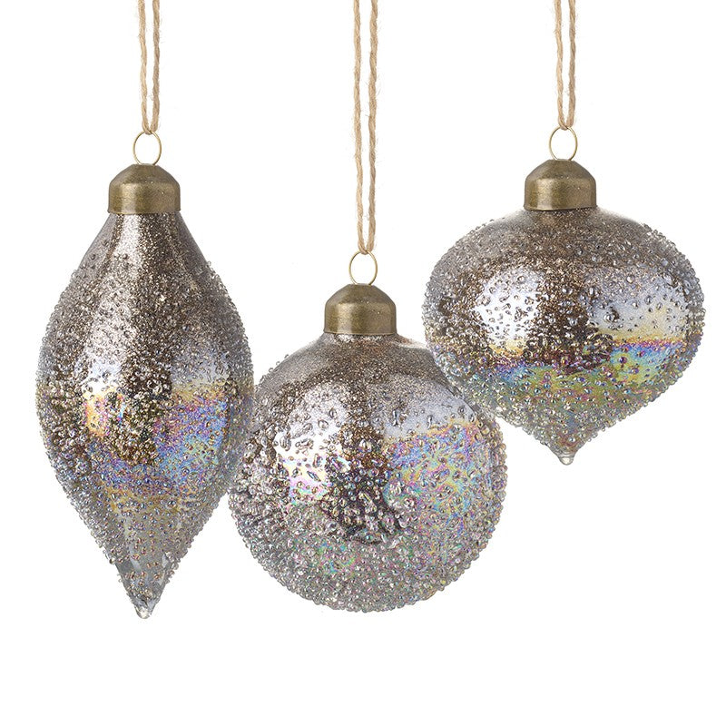 Iridescent Frost Glass Bauble Christmas Tree Decorations - 3 shapes