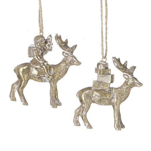 Set of 2 Gold Reindeer Hanger Tree Decorations