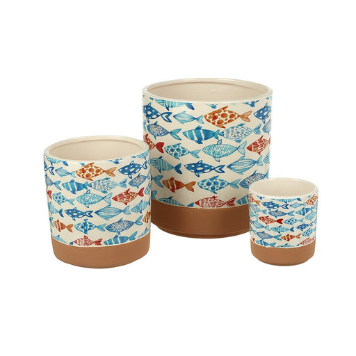 Dolomite Vases With Fish Design Set of 3