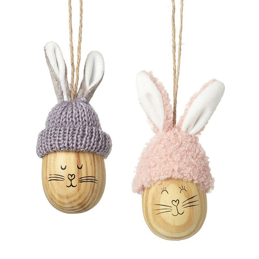 Wood & Fluffy Grey & Pink Hat Rabbit Mix