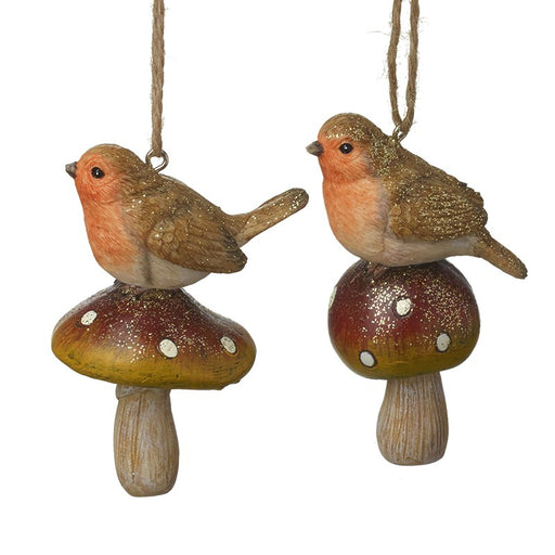 Robins On Festive Toadstool - set of 2