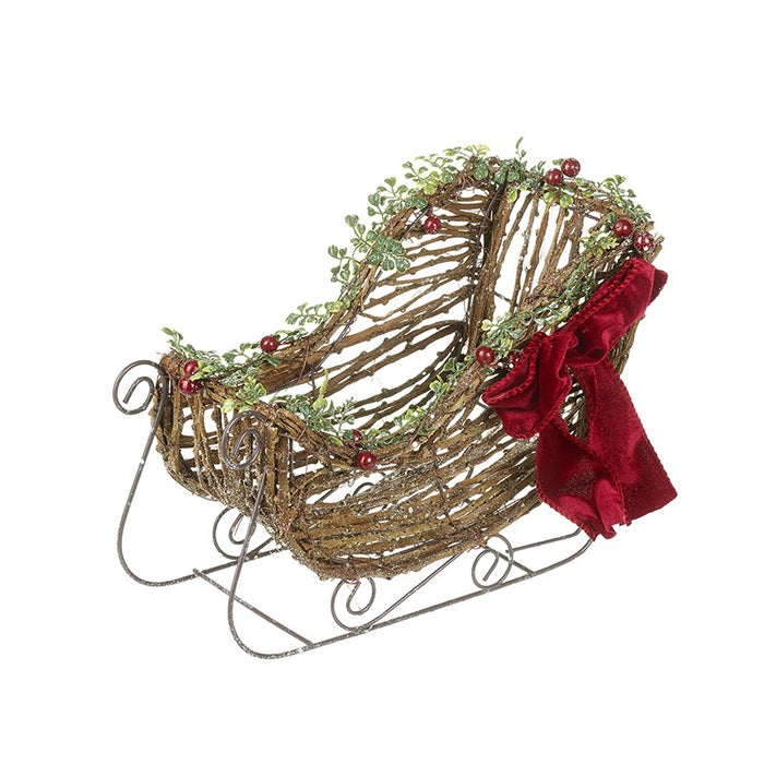 Rattan Sleigh With Red Bow