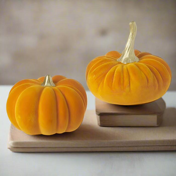Orange & Gold Ceramic Velvet Pumpkin Mix - Set Of Two