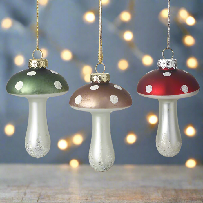 Festive Toadstools Christmas Tree Decorations - set of 3