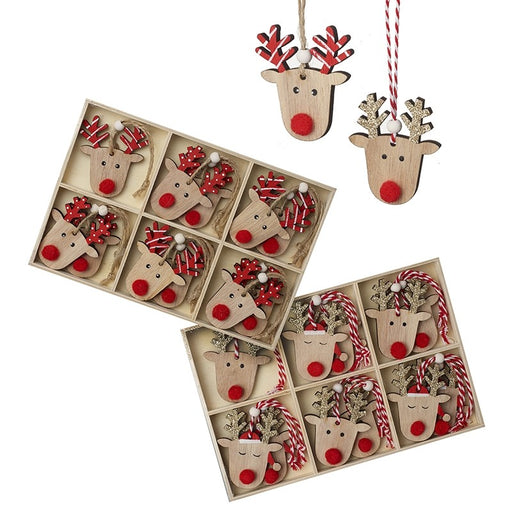 Reindeer with Antlers Wooden Tree Decorations