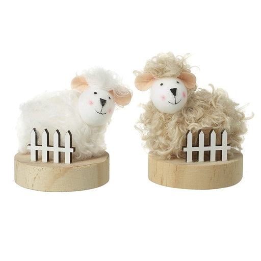 Wood Sitting Sheep Decoration Set of Two