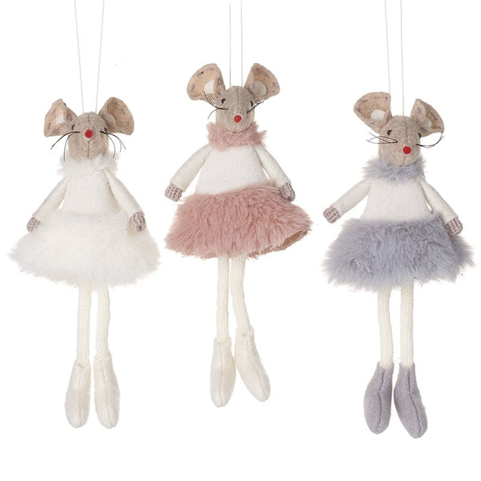 Hanging Felt Mice - Grey and Pink and White Mice - Select Colour required