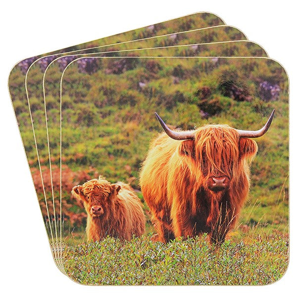 Highland Cow & Calf Placemats and Coasters - The Country Life - Set of 4 - The Leonardo Collection