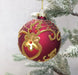 Red Glass Bauble With Gold design and Ruby gems. - GingerInteriors.co.uk